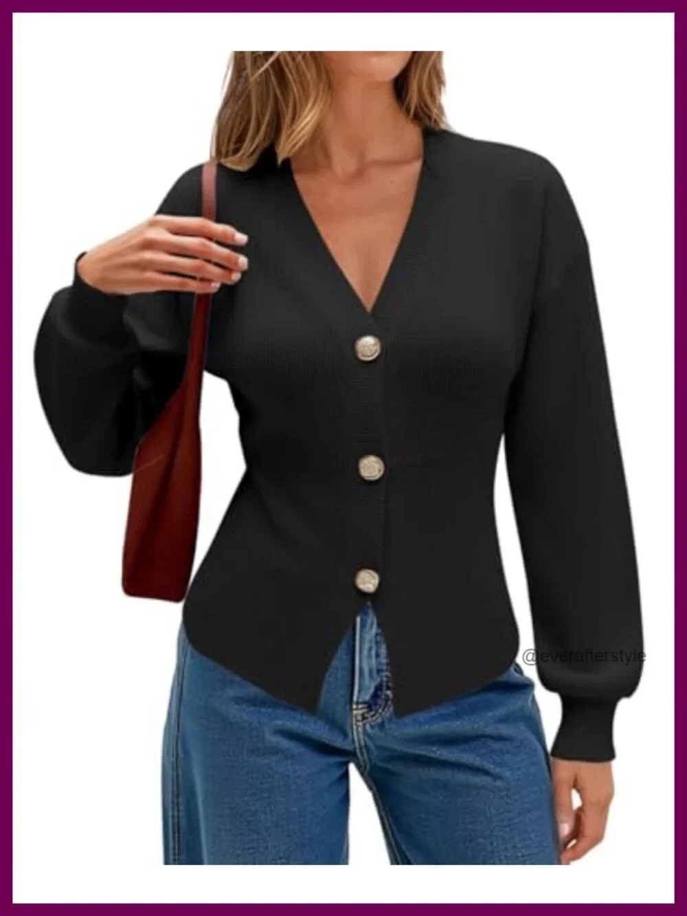 ECOWISH Cropped Cardigan Sweaters for Women Long Sleeve V Neck Button Down